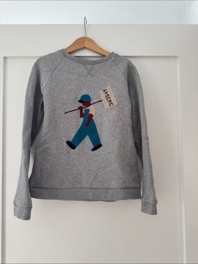 Gray Kids Graphic Crewneck Sweatshirt with Walking Figure